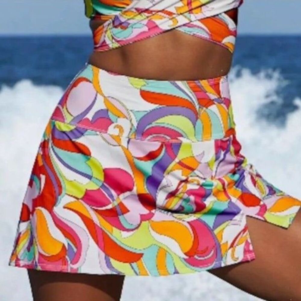 Carmen Marc Valvo Colorful Swirl Swim Skirt